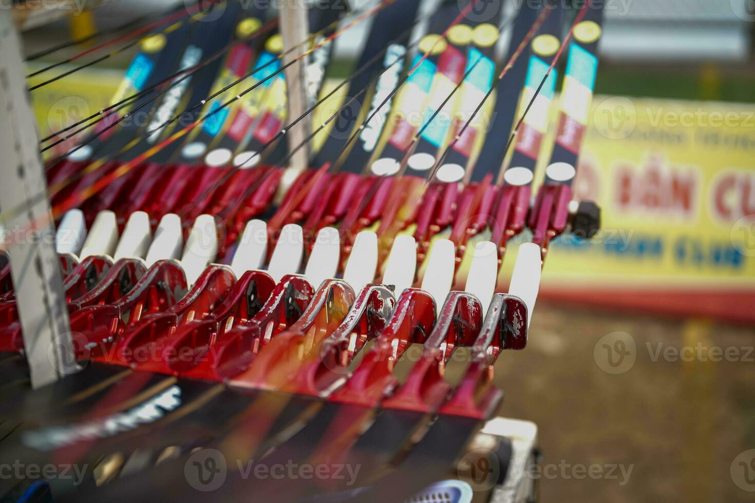 Close-up modern sport bow at shooting range for sports and entertainment. photo