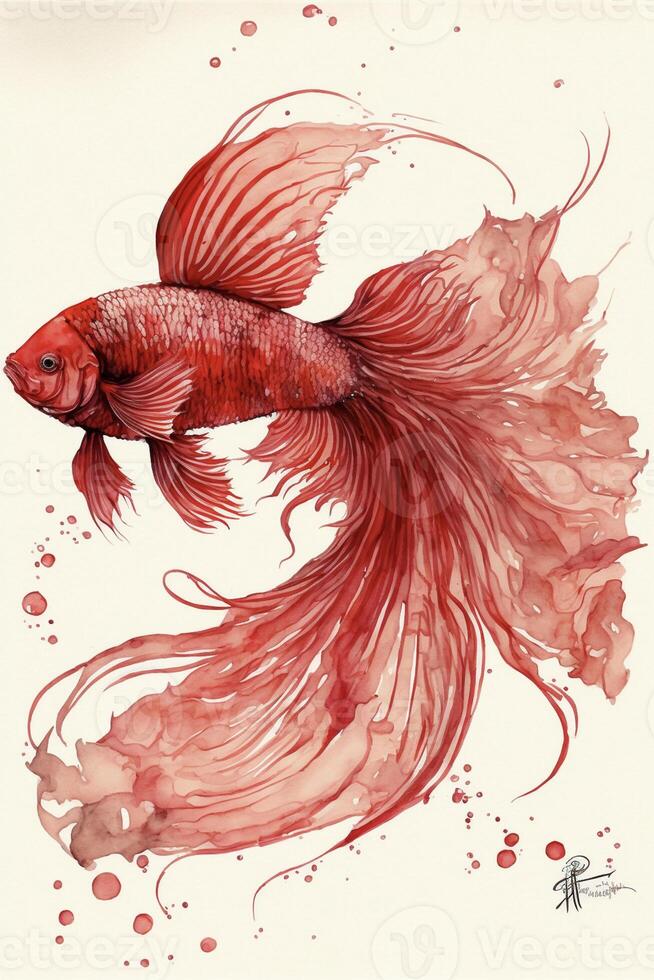 watercolor painting of a red fish. . photo