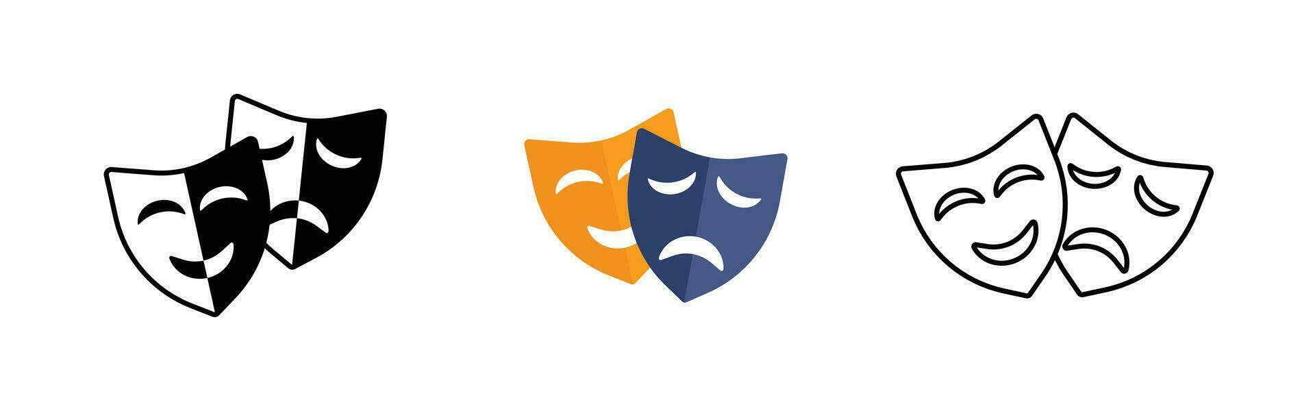 Theater mask collection. Tragedy mask symbol vector