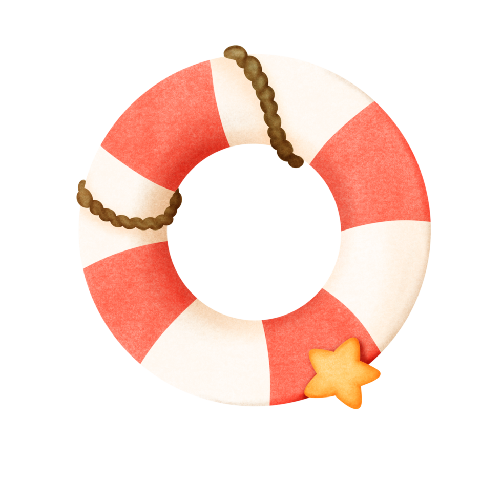 Cute white and red swimming ring with star png