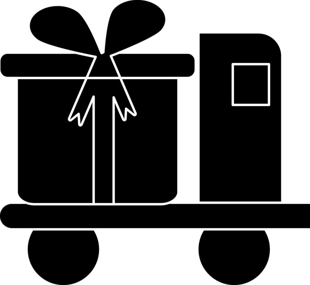 BW gift box decorated bow ribbon on truck. vector