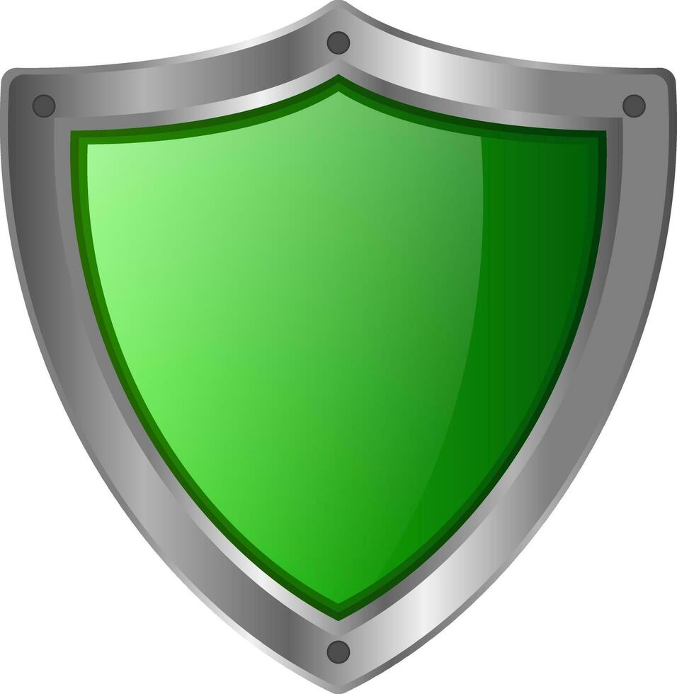 3d green metal shield icon vector