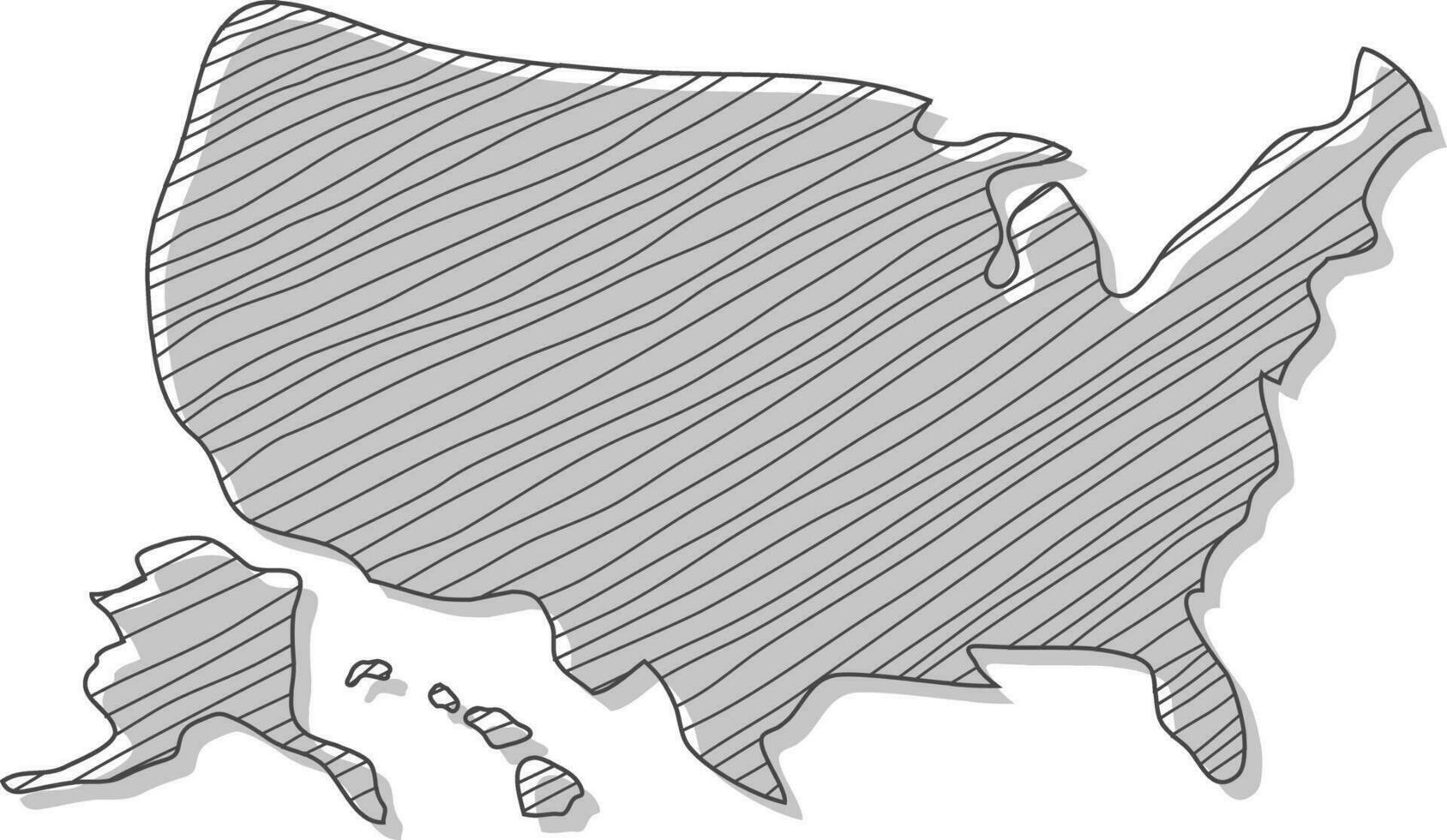 mano dibujado mapa de el unido estados de America. Estados Unidos mapa bosquejo. nosotros mapa mano dibujo. vector ilustración.
