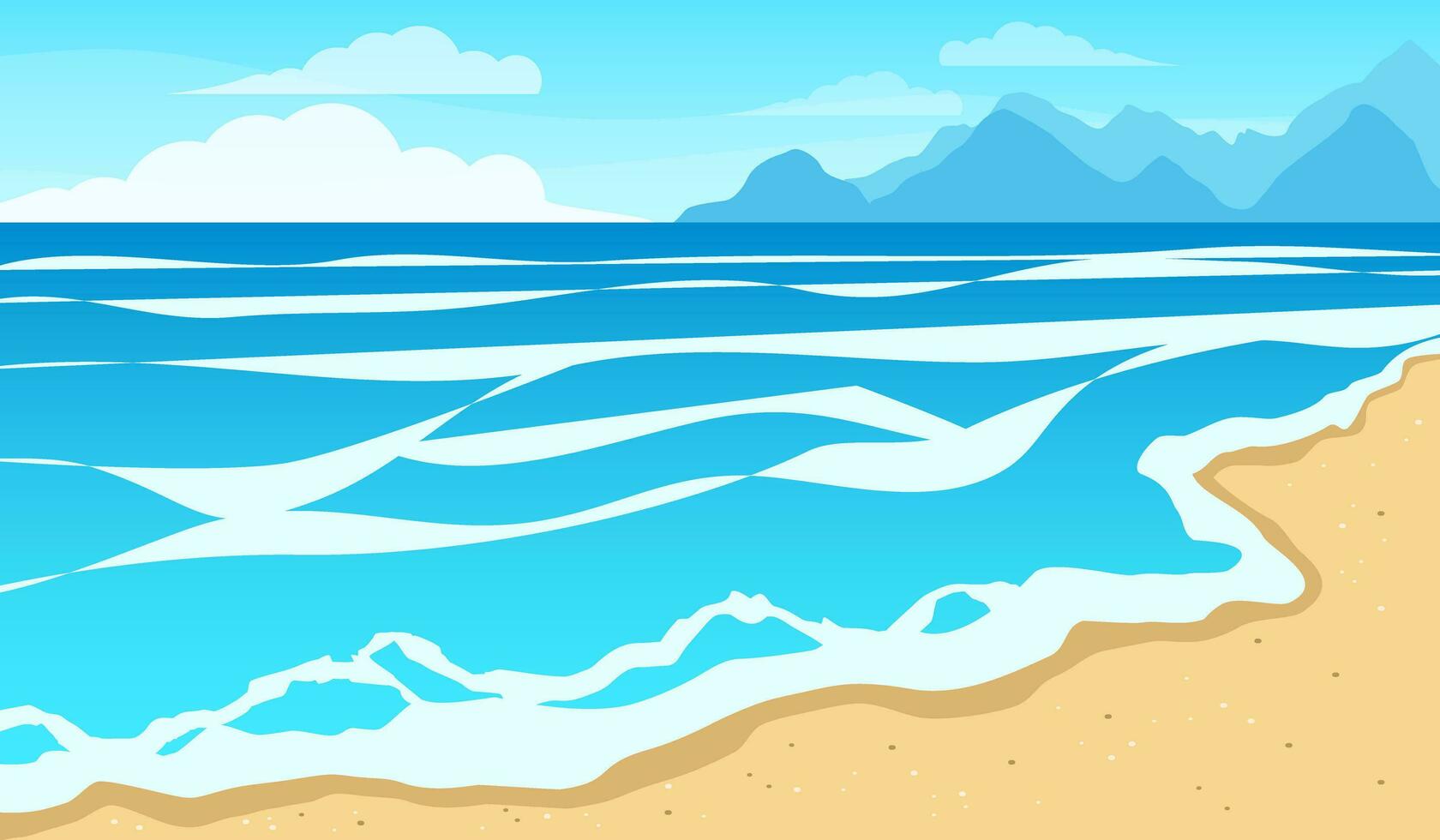 Vector illustration of a beautiful summer landscape of sandy beach by the sea