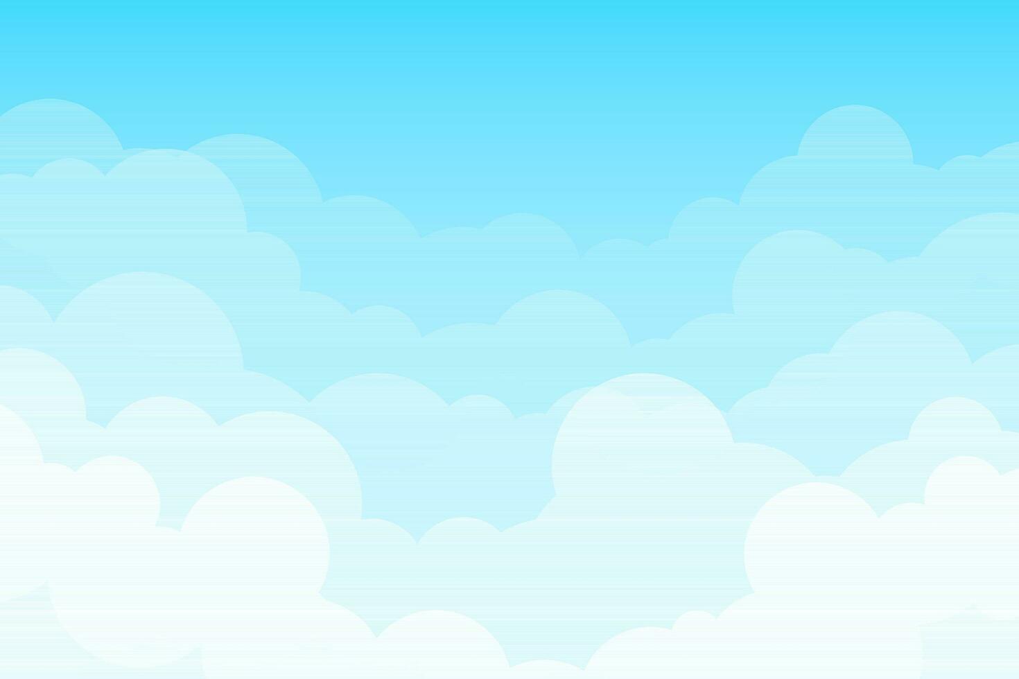 Cartoon cloudy sky on a sunny day, a view above cloud formation. Vector illustration.