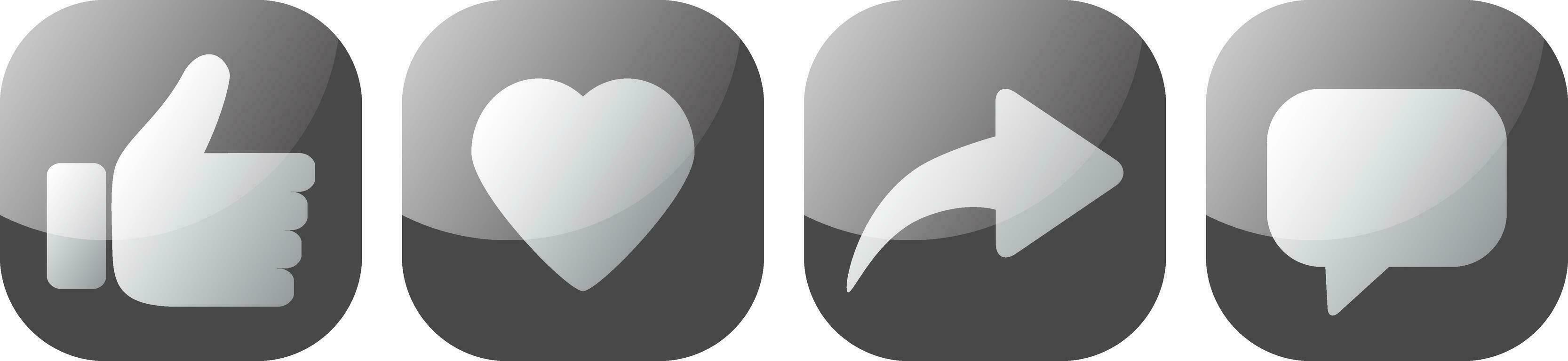 Set of social media icons with modern design. Like, thumbs up, love, heart, share, comment vector