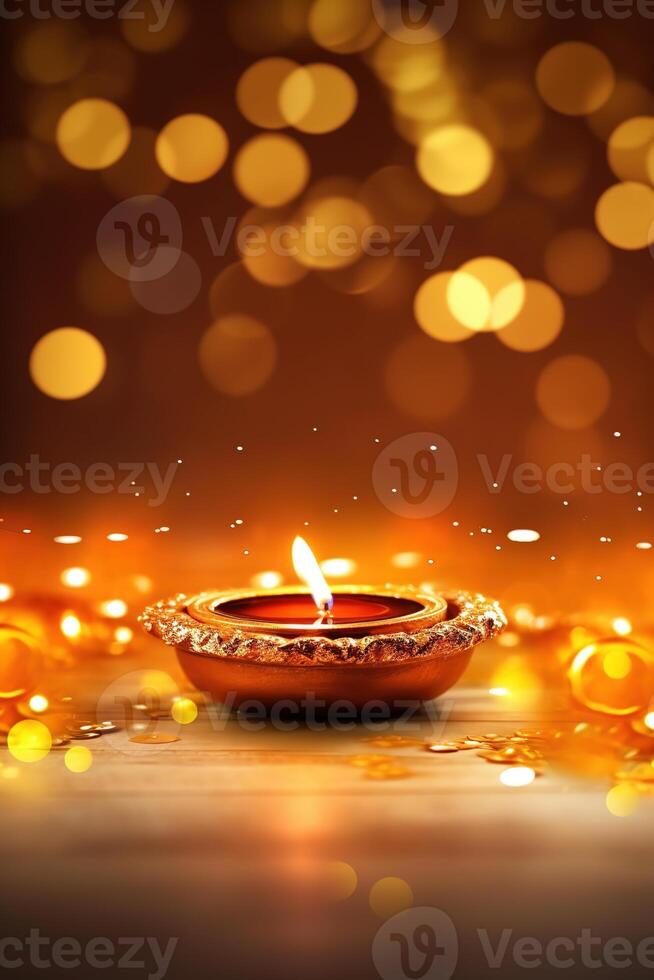 ilustración de diwali festival diya lámpara con rangoli a el abajo. ai generado. foto