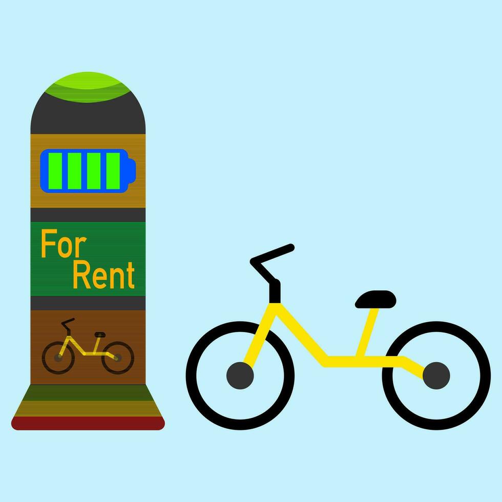 EV Bicycle with station stand in flat vector illustration design