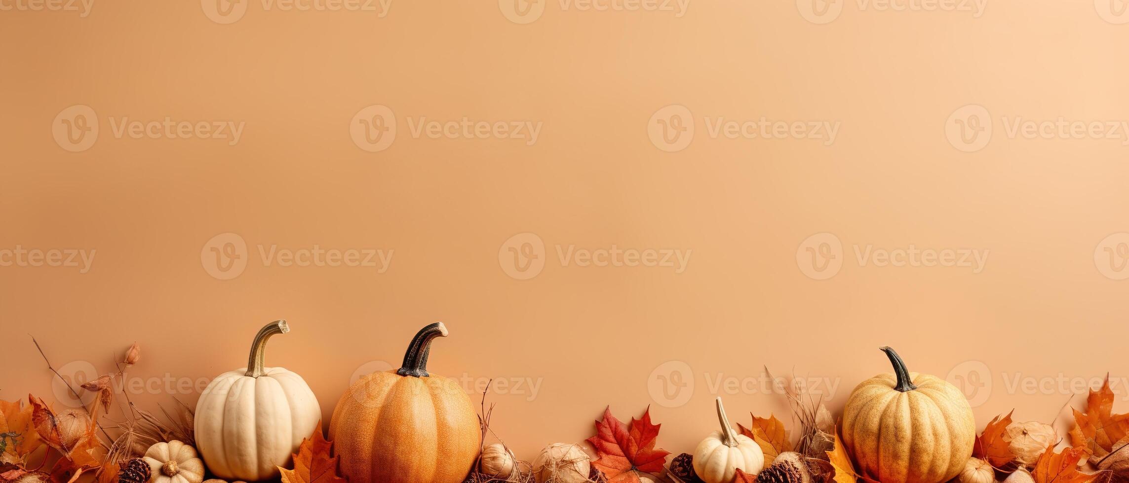 Festive autumn and Happy Thanksgiving decor from pumpkins, berries and leaves. . photo