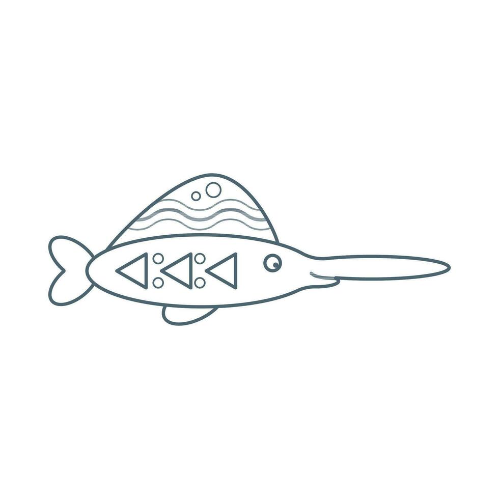 Swordfish, sea animal. An inhabitant of the sea world, a cute underwater creature. Line art. vector