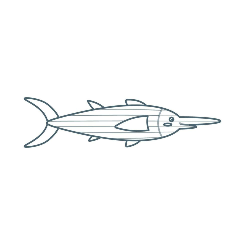 Swordfish, sea animal. An inhabitant of the sea world, a cute underwater creature. Line art. vector