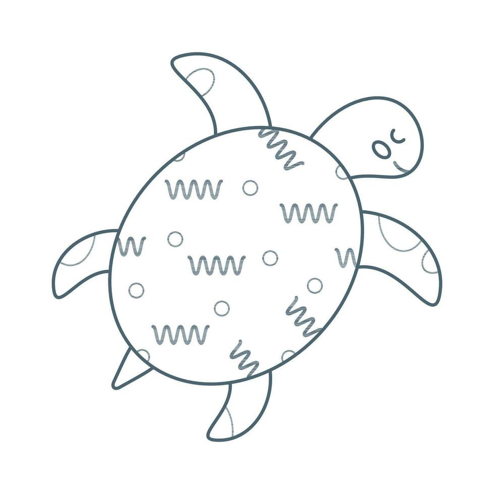 Turtle, sea animal. An inhabitant of the sea world, a cute underwater creature. Line art. vector