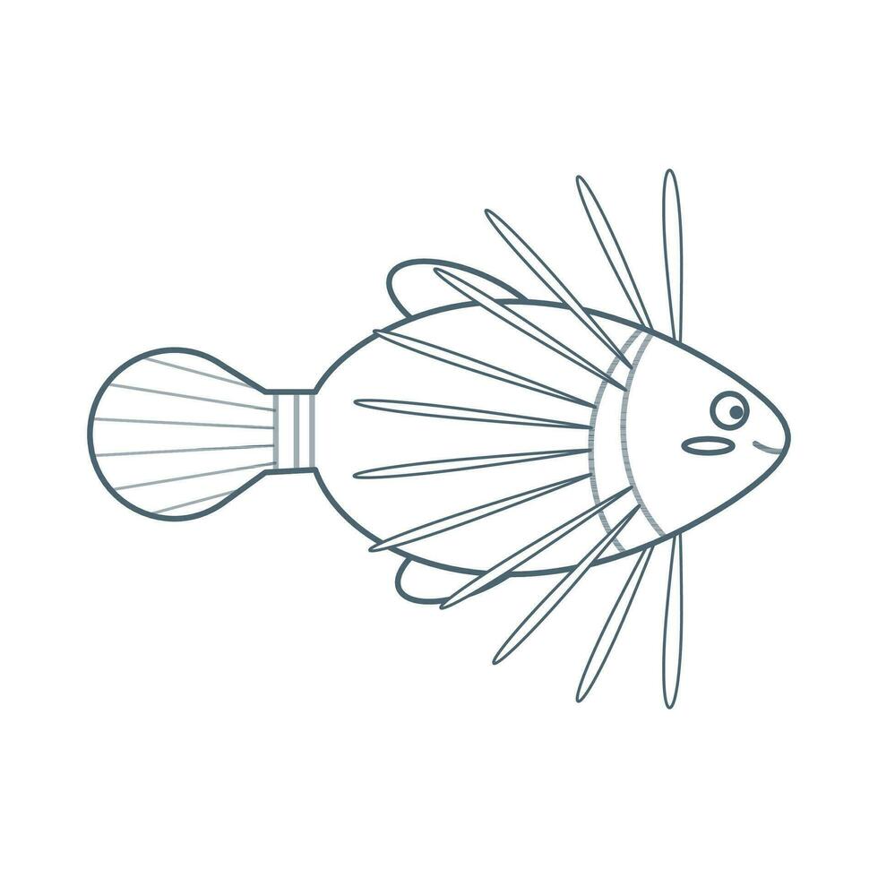 Colorful fish, sea animal. An inhabitant of the sea world, a cute underwater creature. Line art. vector