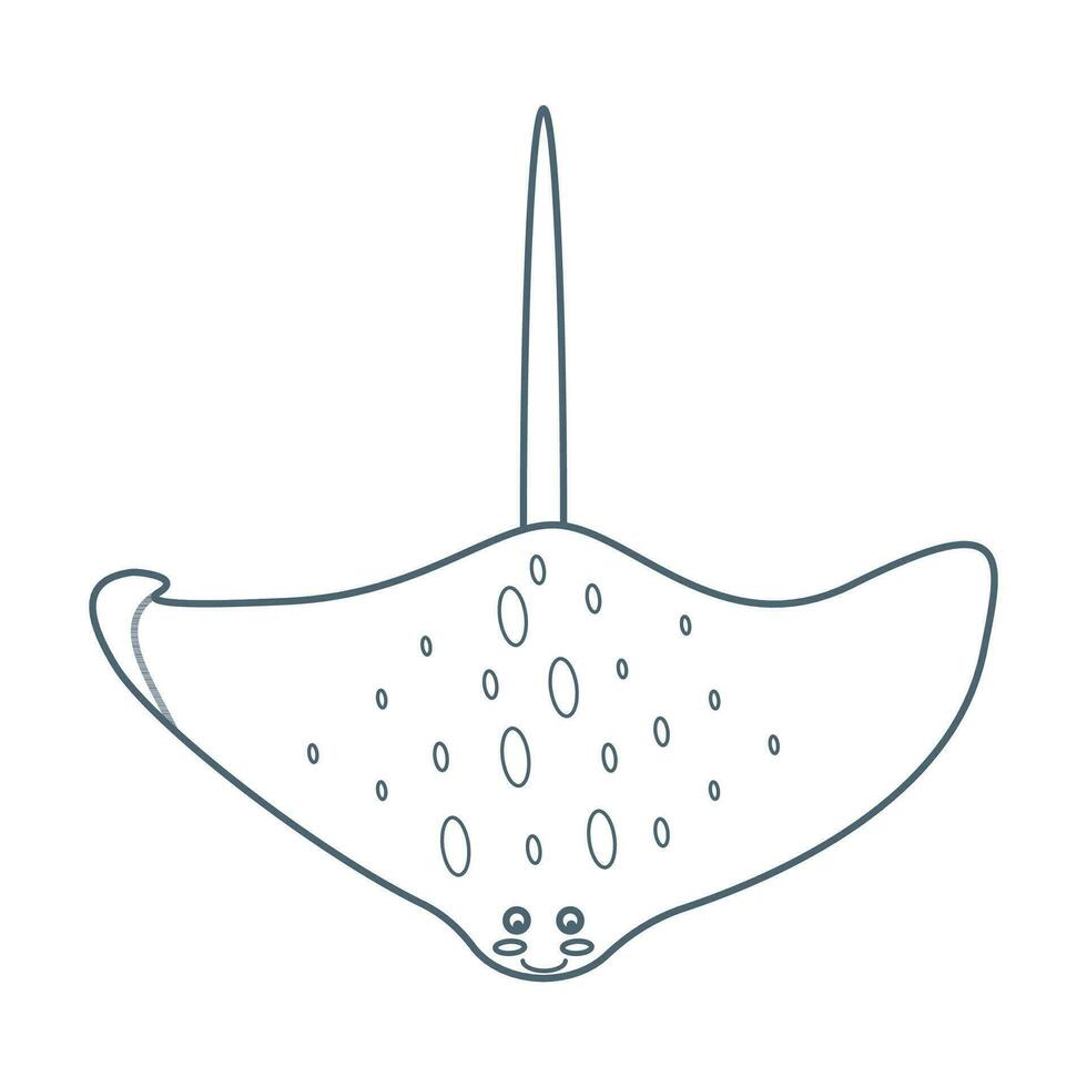 Stingray, sea animal. An inhabitant of the sea world, a cute underwater creature. Line art. vector