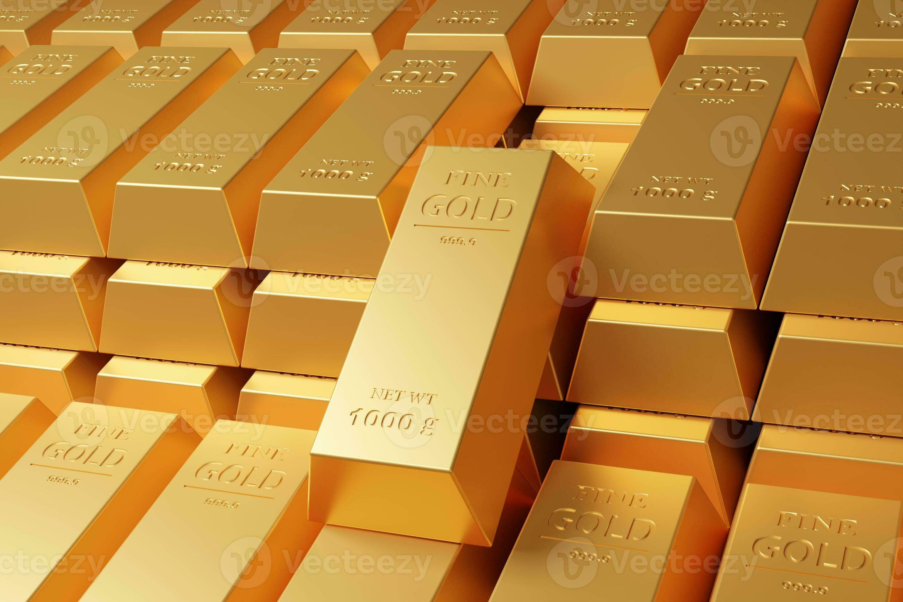 Gold Bullion, Fine Gold bars, gold treasury. banking, business
