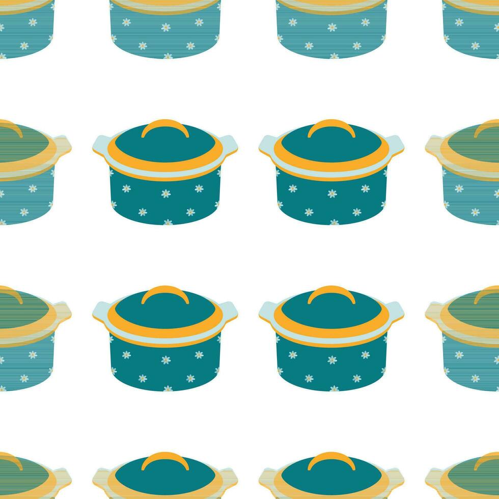 Pattern of kitchen utensils, pan, baking dish. vector