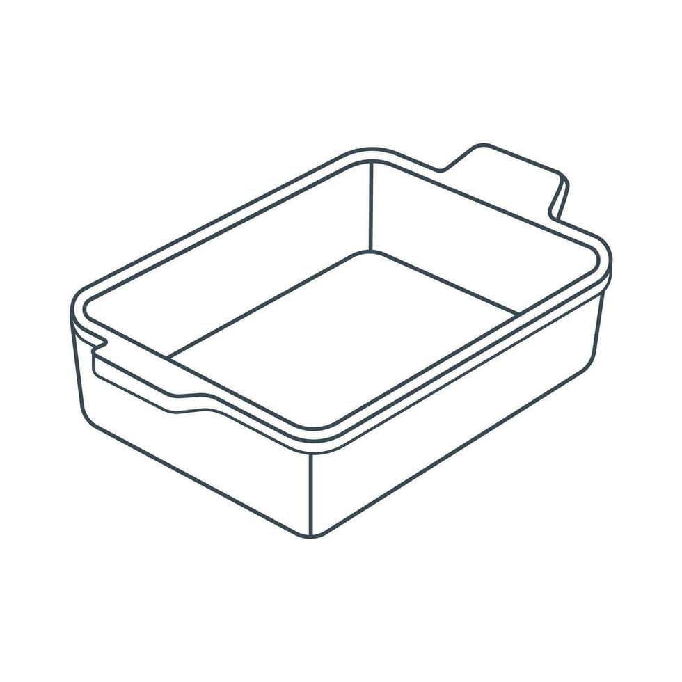 Dishes. Rectangular baking dish, pan. Line art. vector