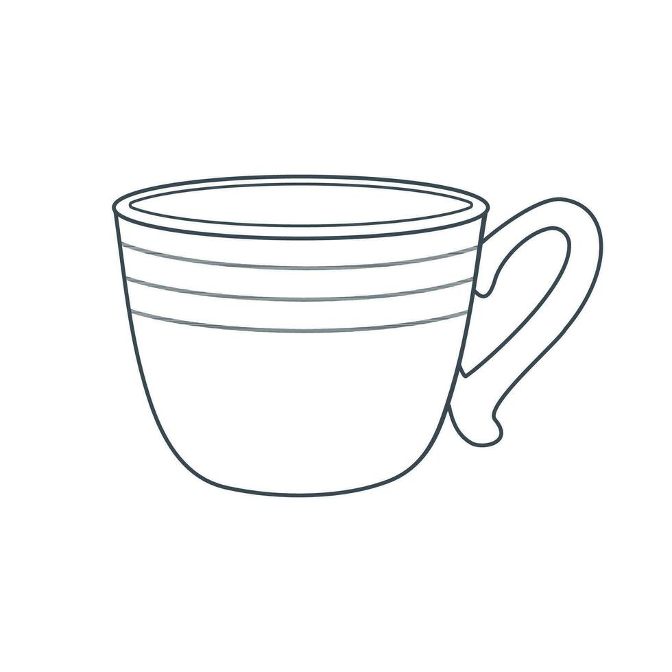 Dishes. Blue mug with stripes. Line art. vector