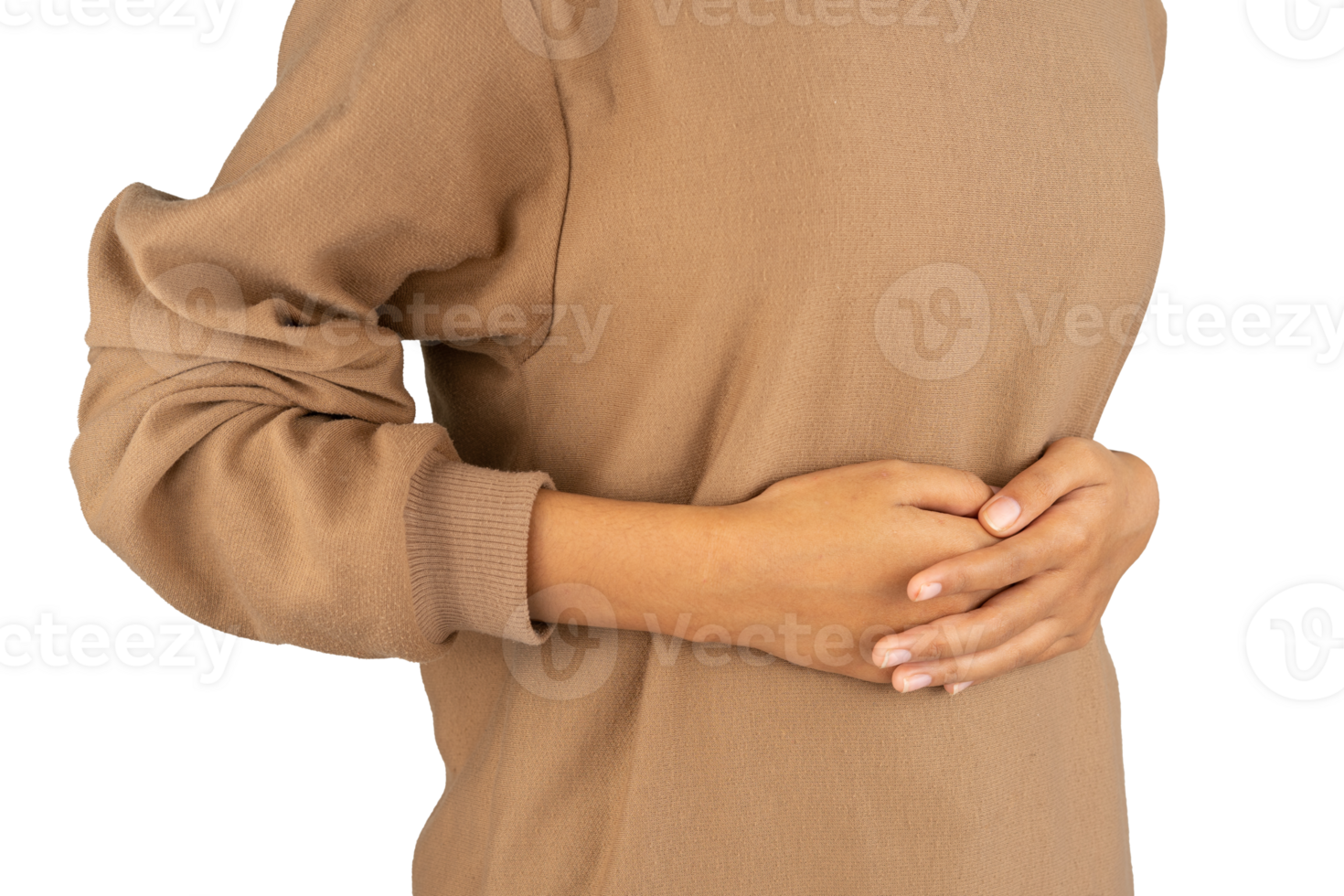 donna mani Tenere stomaco isolato png