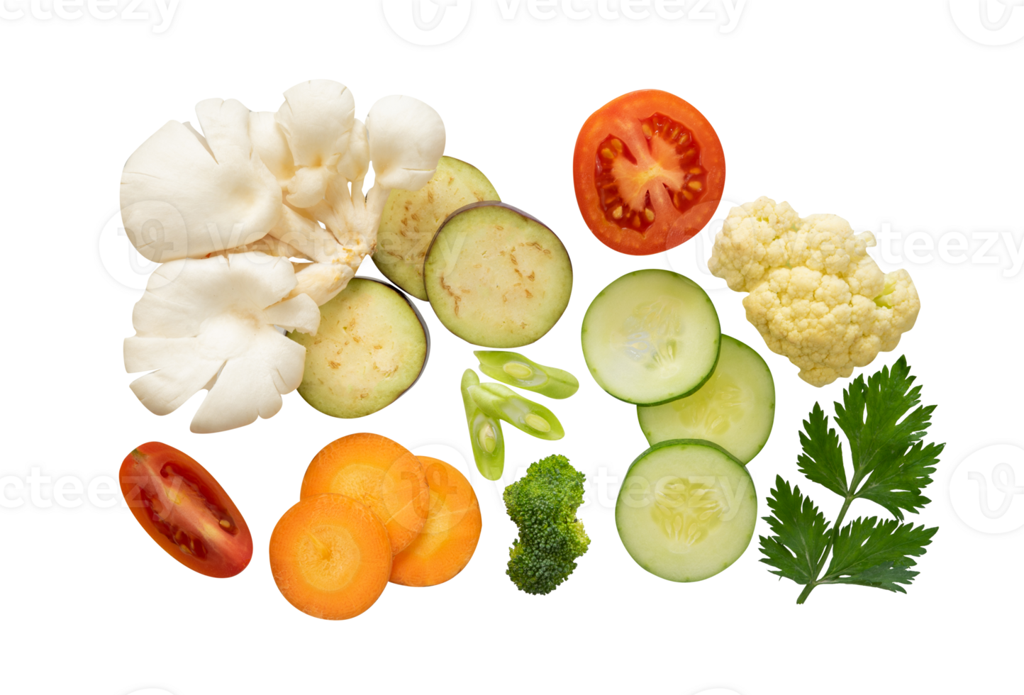 Set of raw food flat lay. Fresh vegetable isolated png