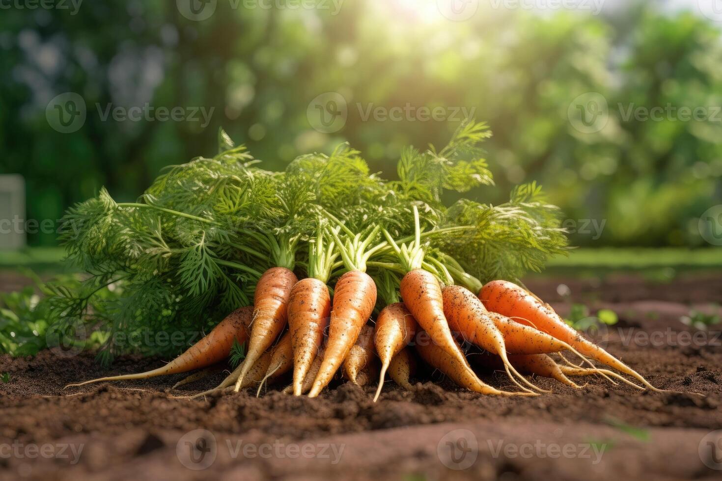Carrot on ground. Freshly picked carrots. photo