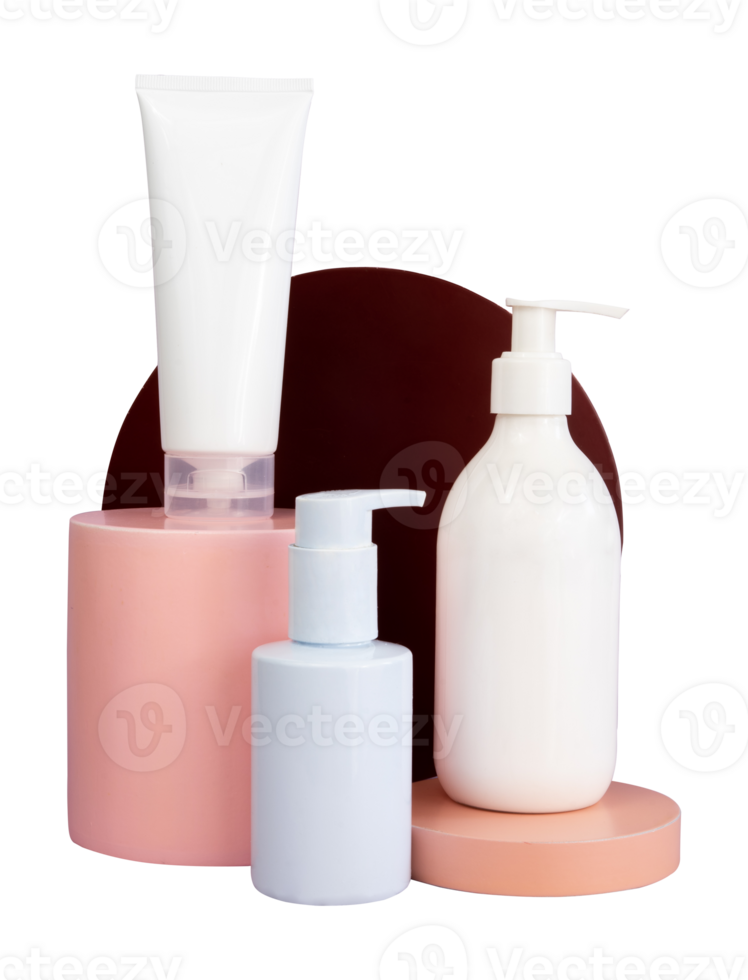 set of cosmetic bottle display isolated png