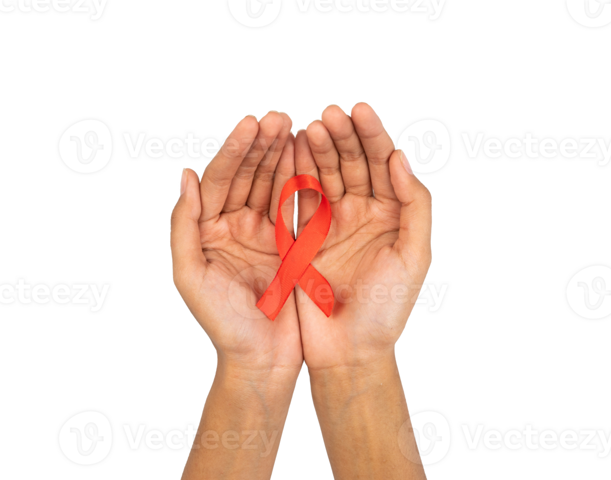 Two hands holding red ribbon. health awareness symbol png