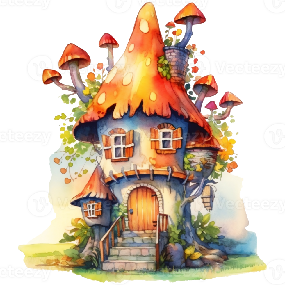 Illustration of a fairy-tale house on a tree with a lot of flowers AI Generative png