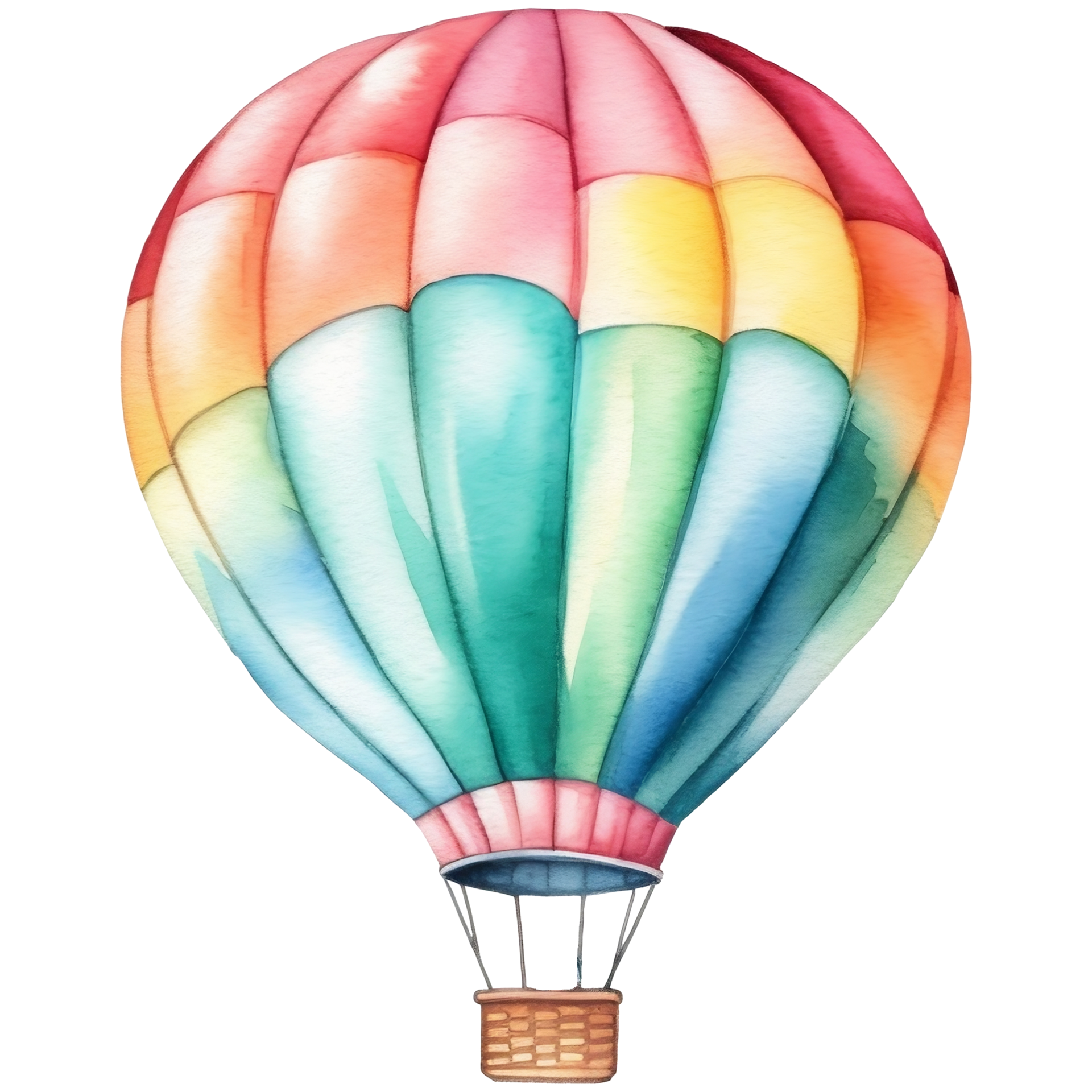 A colorful hot air balloon is flying in the sky, Watercolor illustration AI  Generative 24867583 PNG