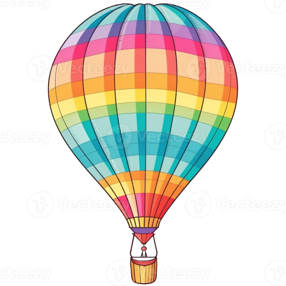 A colorful hot air balloon is flying in the sky, Watercolor illustration png