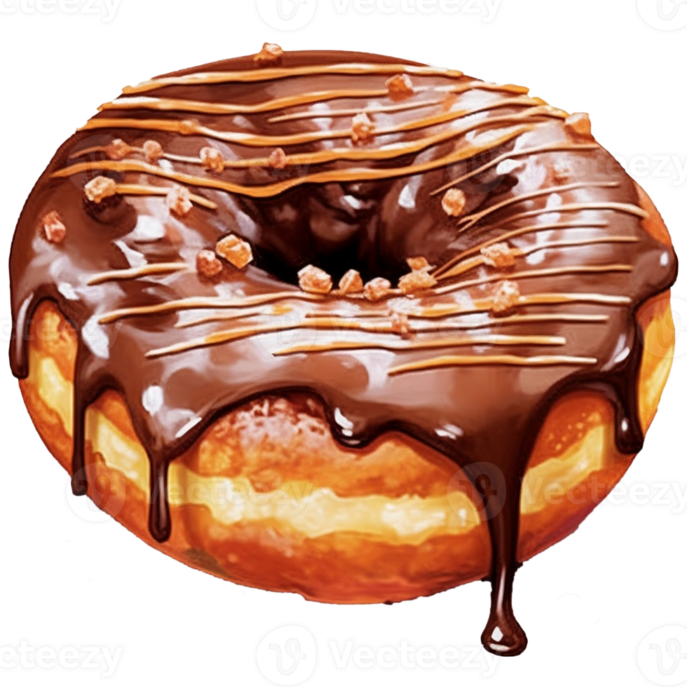 ilustración de un rosquilla con chocolate Formación de hielo y vistoso asperja ai generativo png