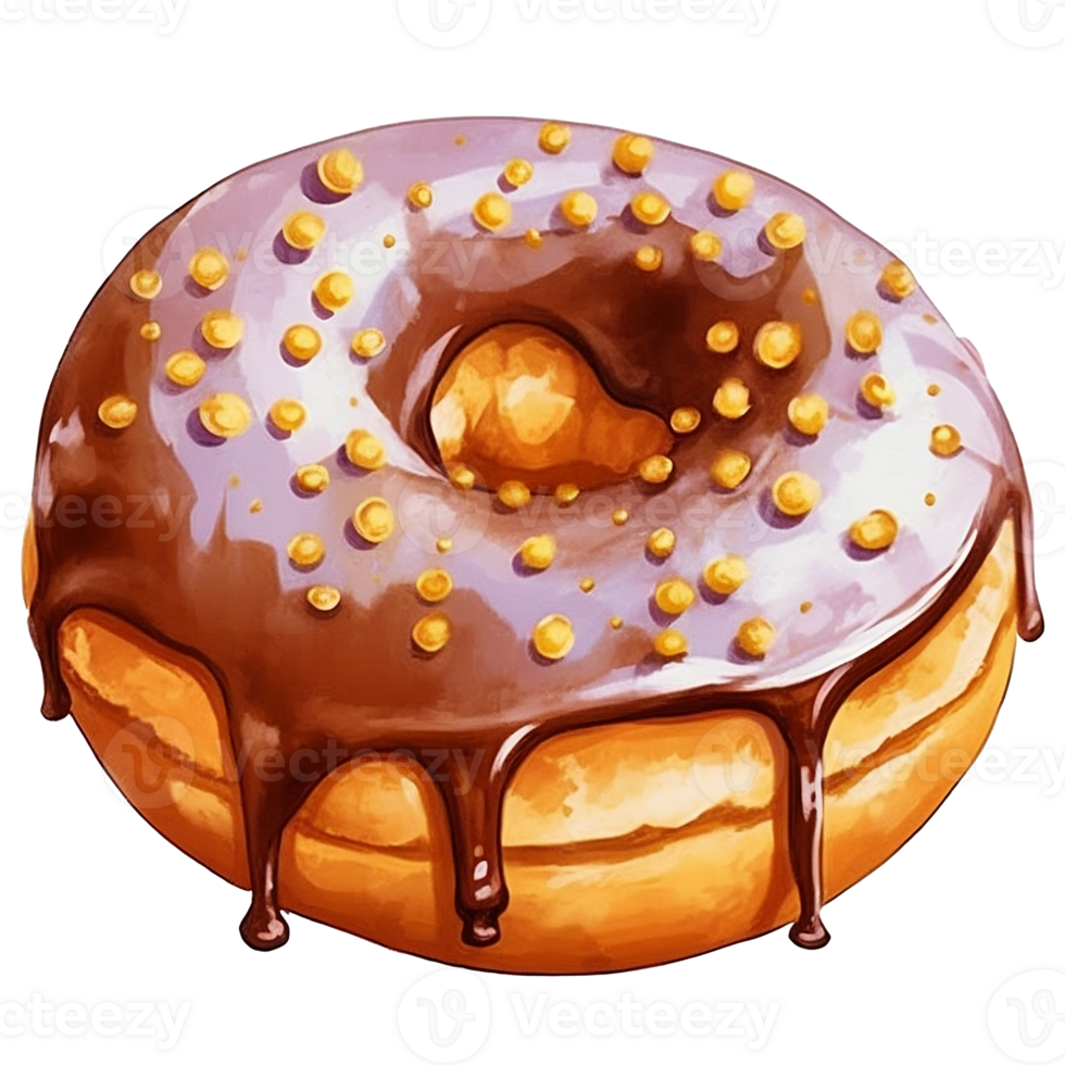 Illustration of a donut with chocolate icing and colorful sprinkles png