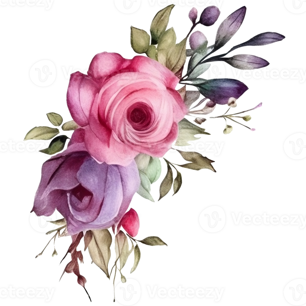 wreath Botanical with rose violet AI Generative 24867627 PNG