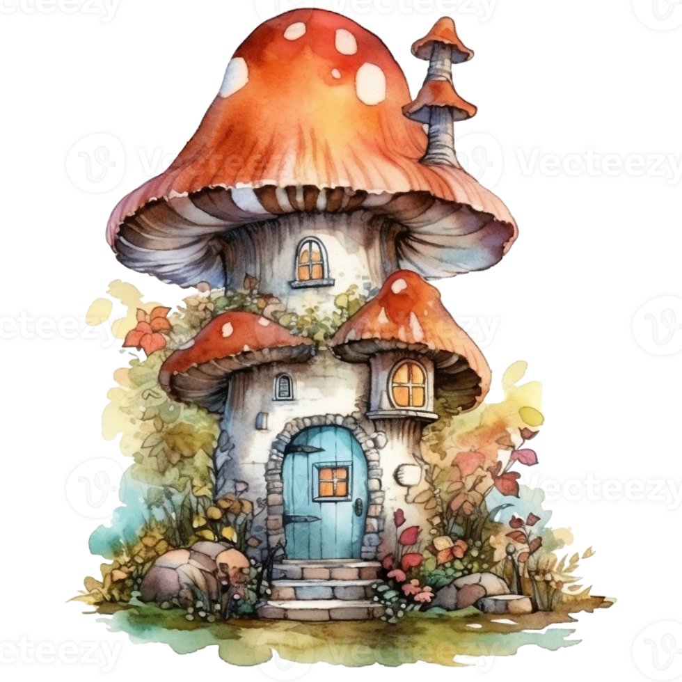 Illustration of a fairy-tale house on a tree with a lot of flowers AI Generative png