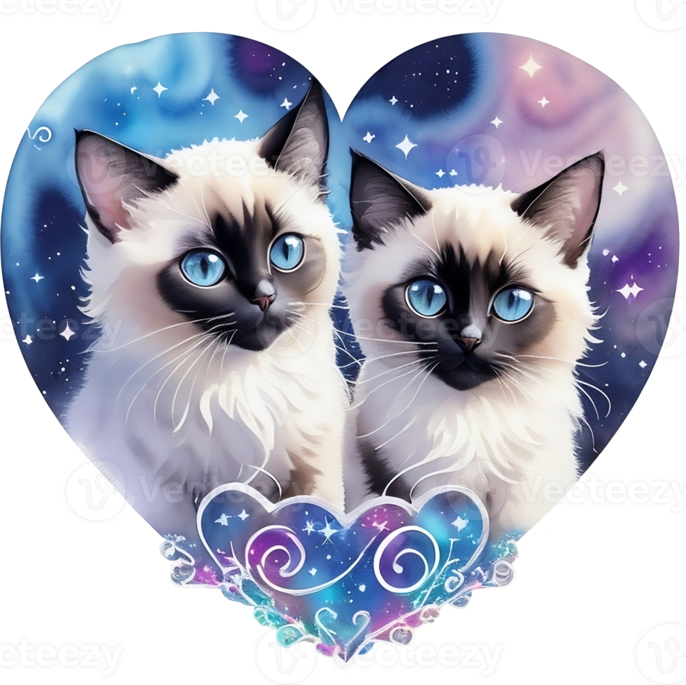 zwei Katzen im das gestalten von ein Herz, Aquarell Illustration ai generativ png