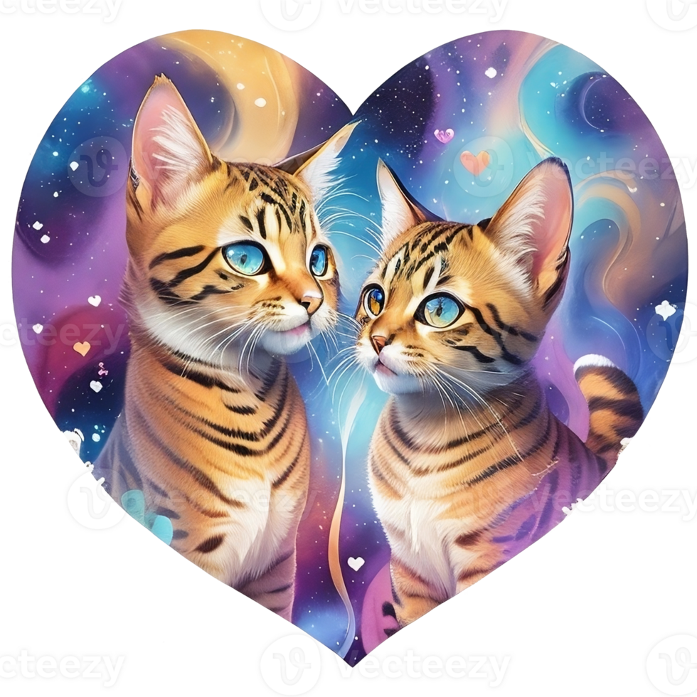 Two cats in the shape of a heart, Watercolor illustration png