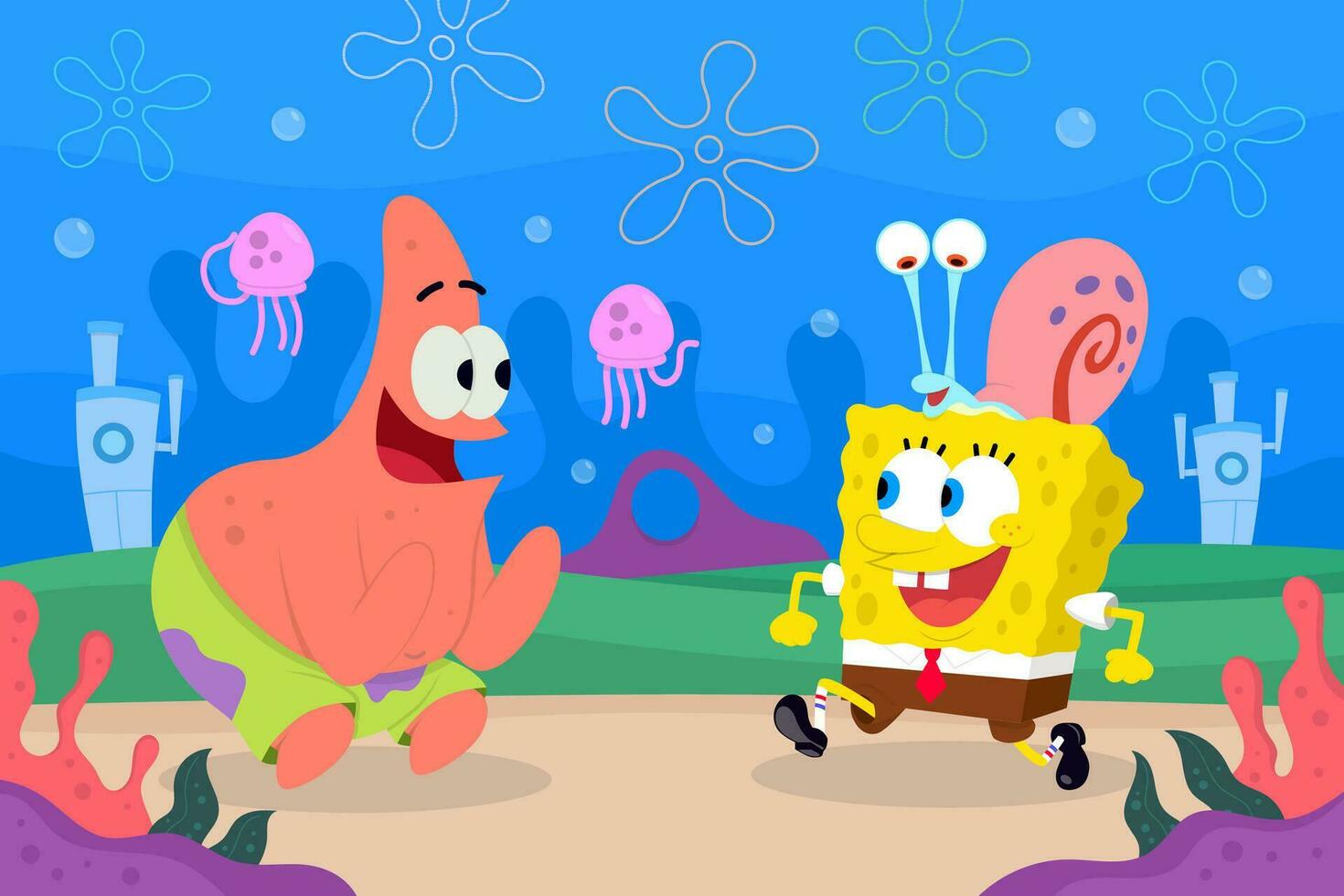 Cute Starfish and Sponge Under The Sea vector