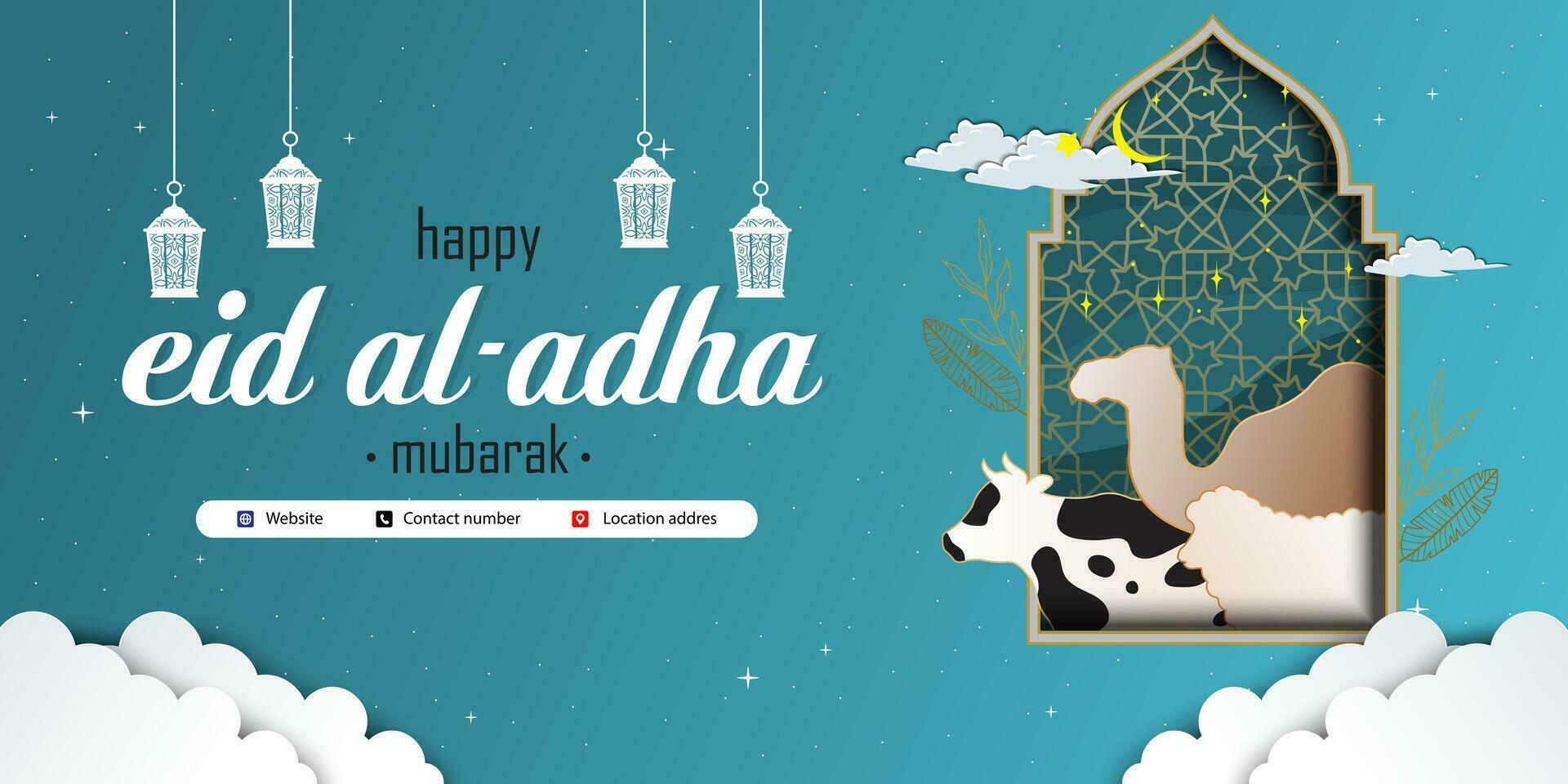 Eid Adha Mubarak Greeting Islamic Illustration Background Vector Design