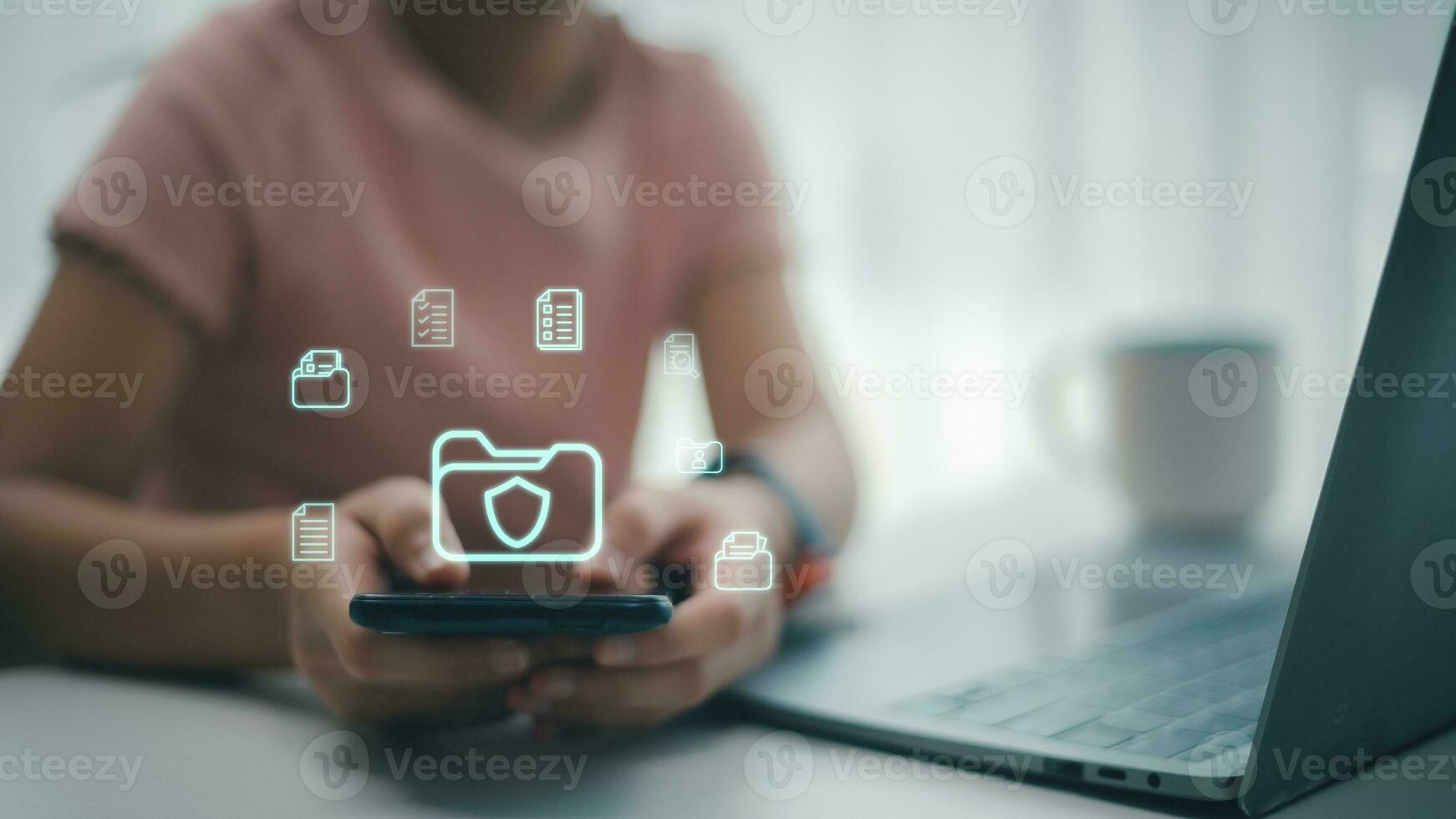 Document Management System DMS, online documentation database and process automation to efficiently manage files, knowledge and documentation in enterprise with ERP. Corporate business technology. photo