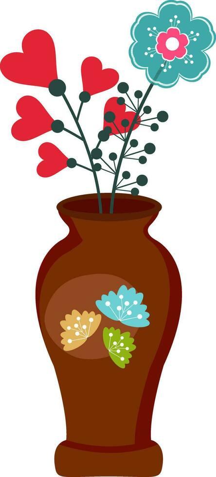 Brown vase with colorful flowers. vector