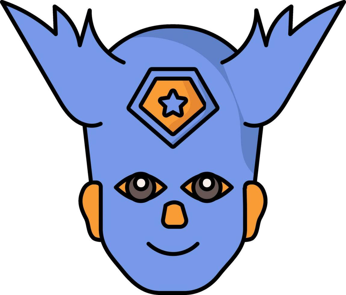 superhéroe alas máscara vistiendo hombre cara azul y naranja icono. vector