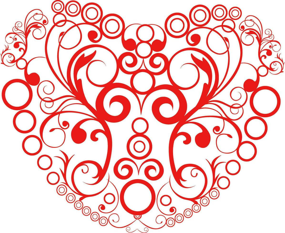Vector illustration of floral red valentine heart.