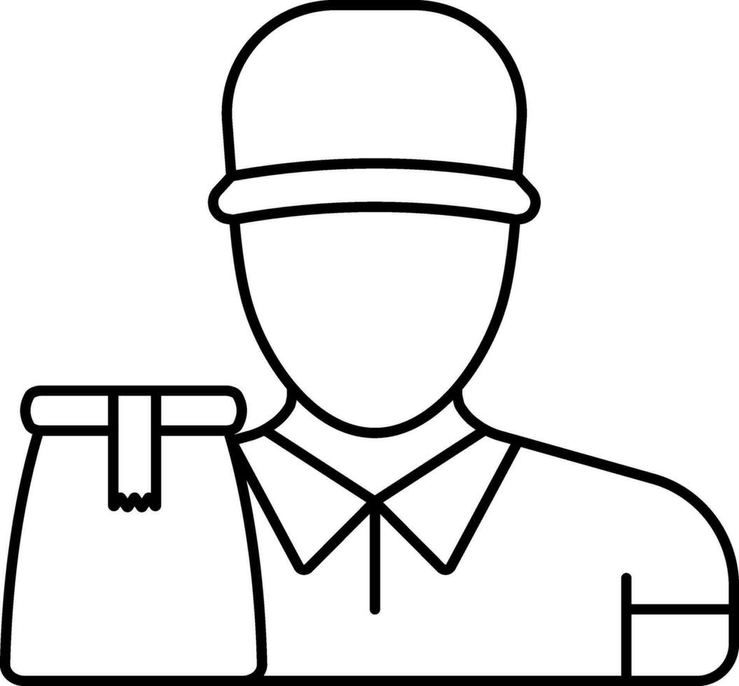 Faceless Delivery Man Icon In Black Line Art. vector