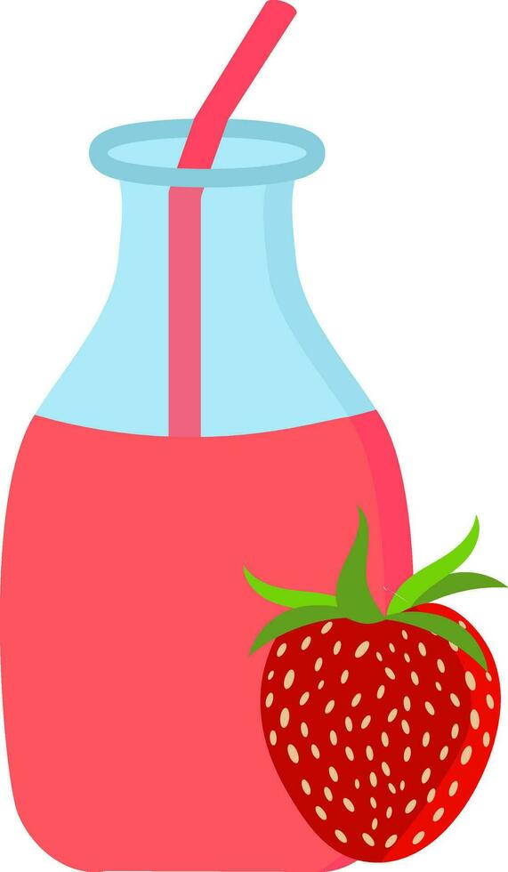 Strawberry Smoothie Bottle With Fruit Icon In Red Color. vector