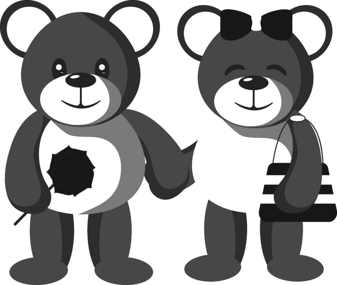 Lovely Couple Of Teddy Bear Icon In Gray And White Color. vector