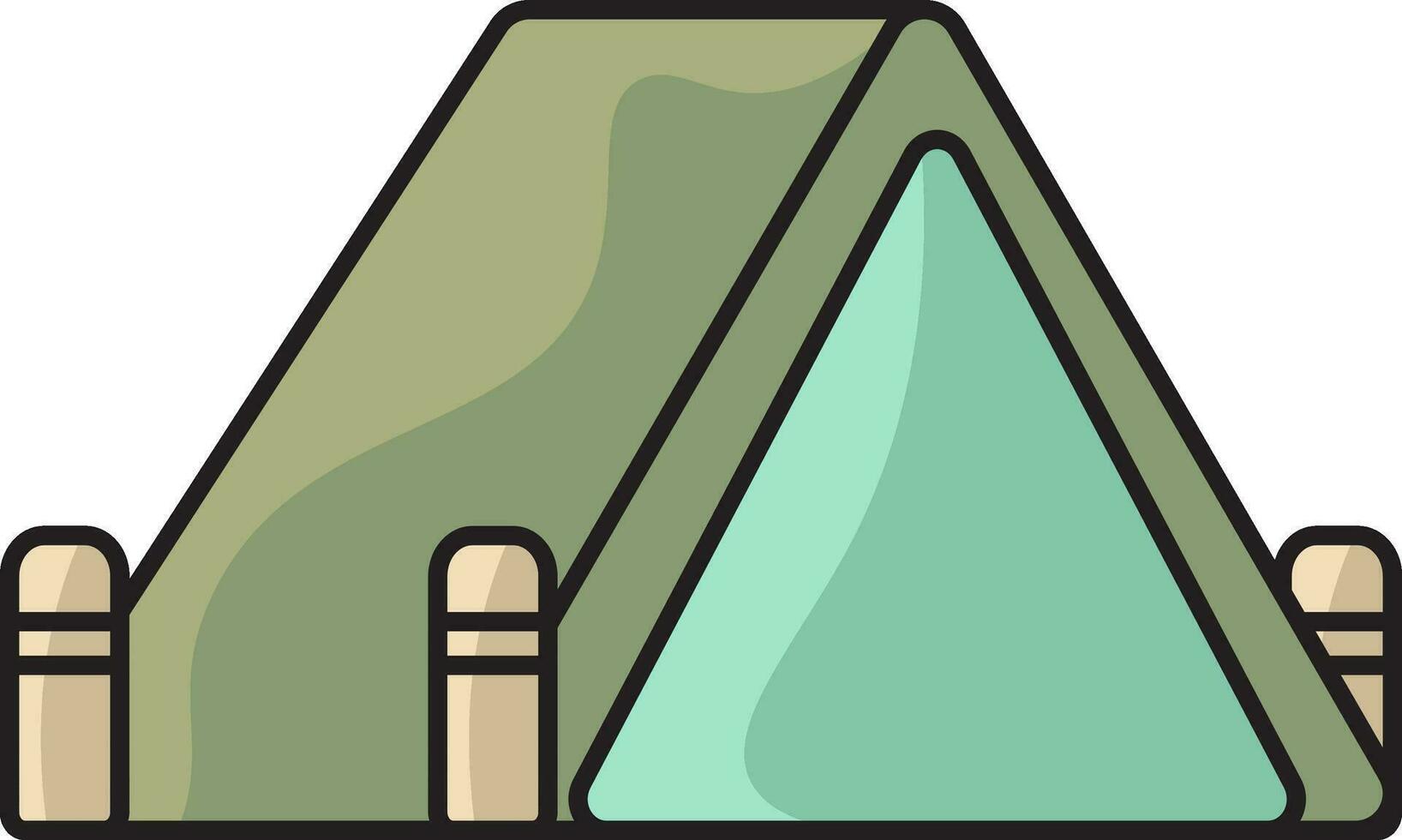 Teal And Olive Tent Icon In Flat Style. vector