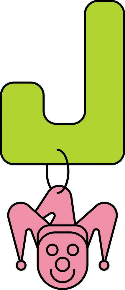 Letter J For Joker Icon In Green And Pink Color. vector