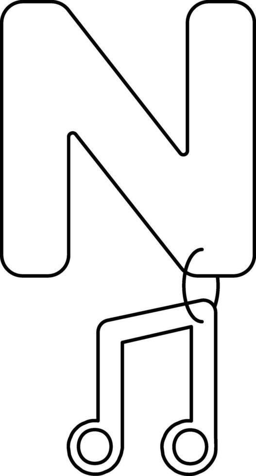 Letter N For Note Icon In Black Outline. vector