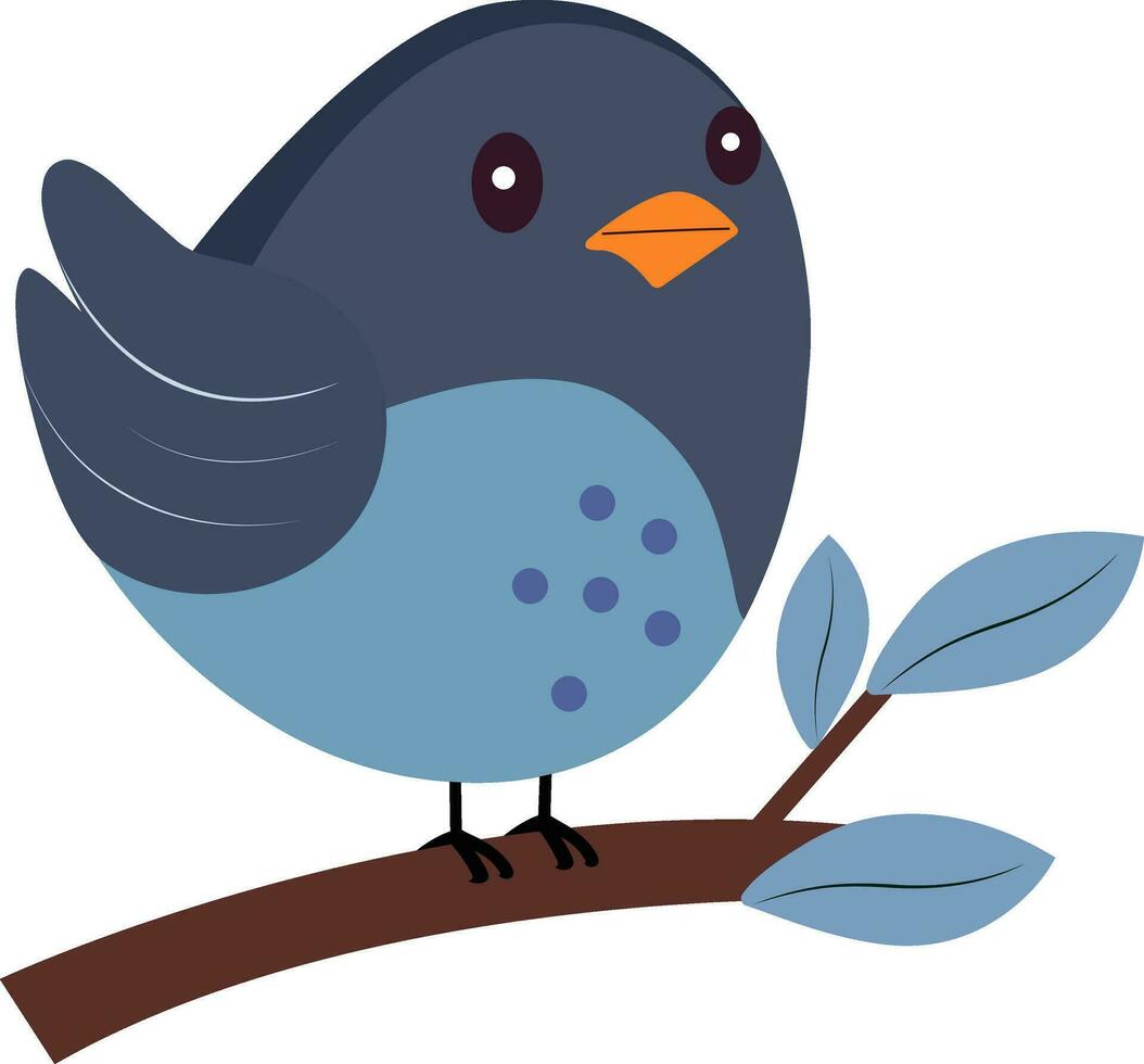 Slate Blue Bird Sitting On Branch Icon In Flat Style. vector