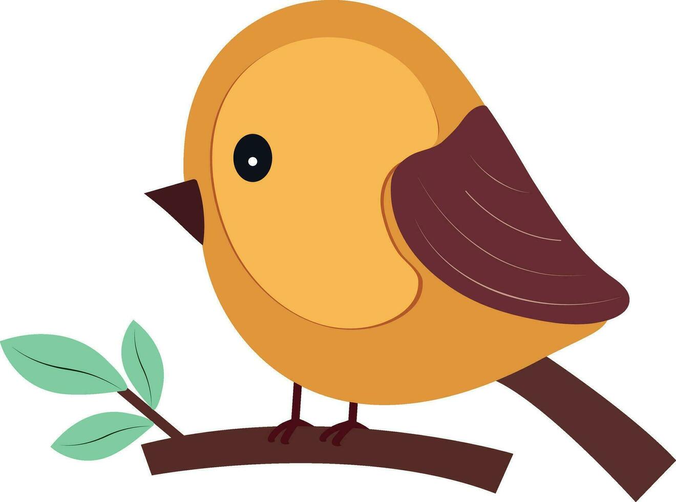 Cute Bird Sitting On Branch Icon In Orange And Brown Color. vector